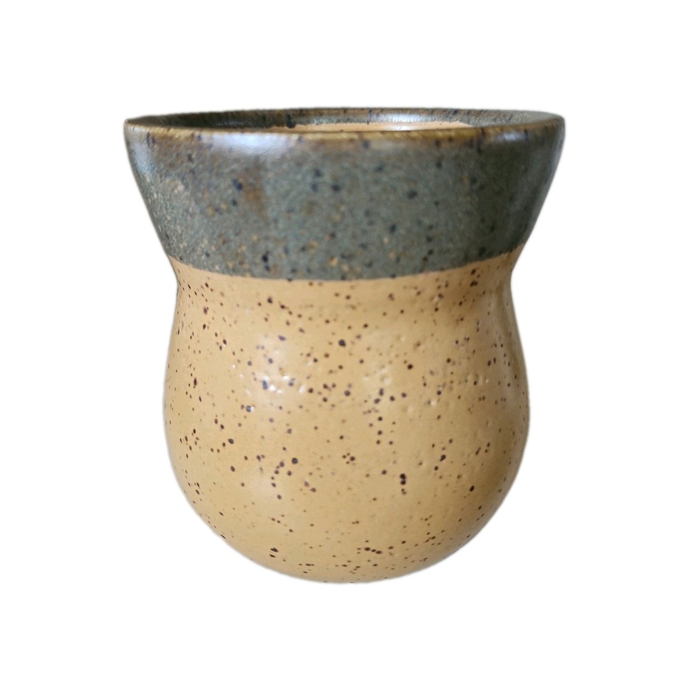 Vintage Two-Tone Speckled Stoneware Vase - Hand-Thrown Ceramic Cup/Planter
